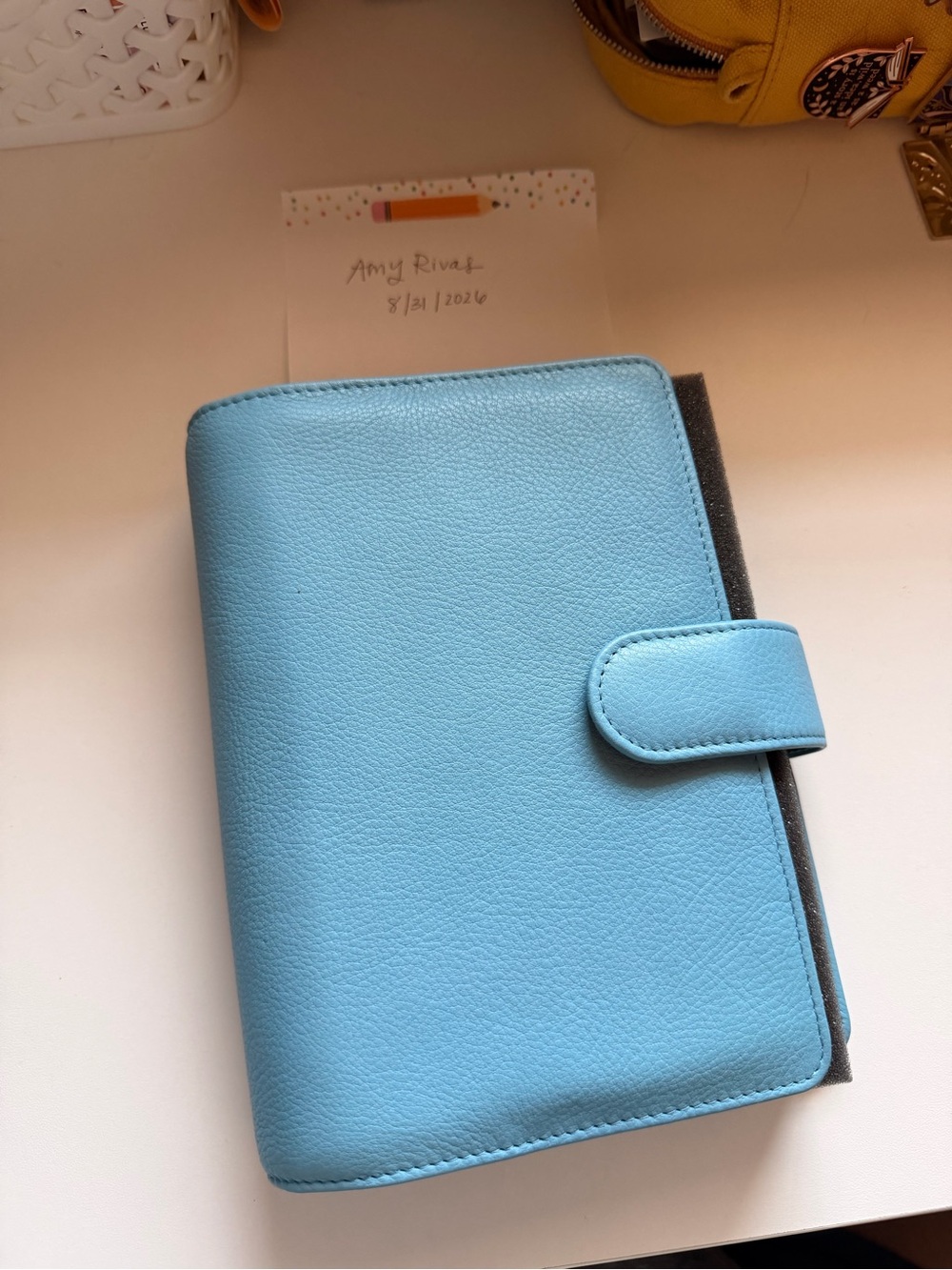 Light Blue Faux Leather Home Planner with Snap Closure